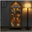 Armoire de rangement arquée avec lumières, armoire de rangement en bois de style rétro moderne avec tablettes en verre réglables, convenant à une armoire de rangement multifonctionnelle dans la cuisine - brun-554713063