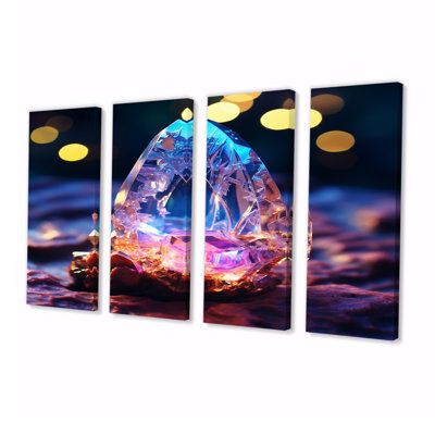 «Blue Amethyst Forest Quartz Crystal II - Stone Geode», art mural sur toile 4 pièces
