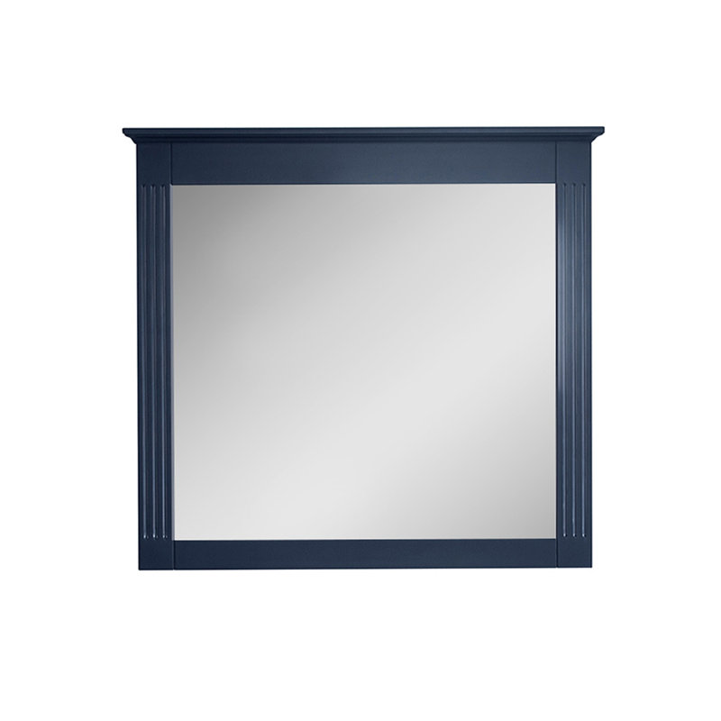 Modern 33'' H Bathroom Rectangular Solid Wood Framed Mirror, 33" x 38", Navy Blue