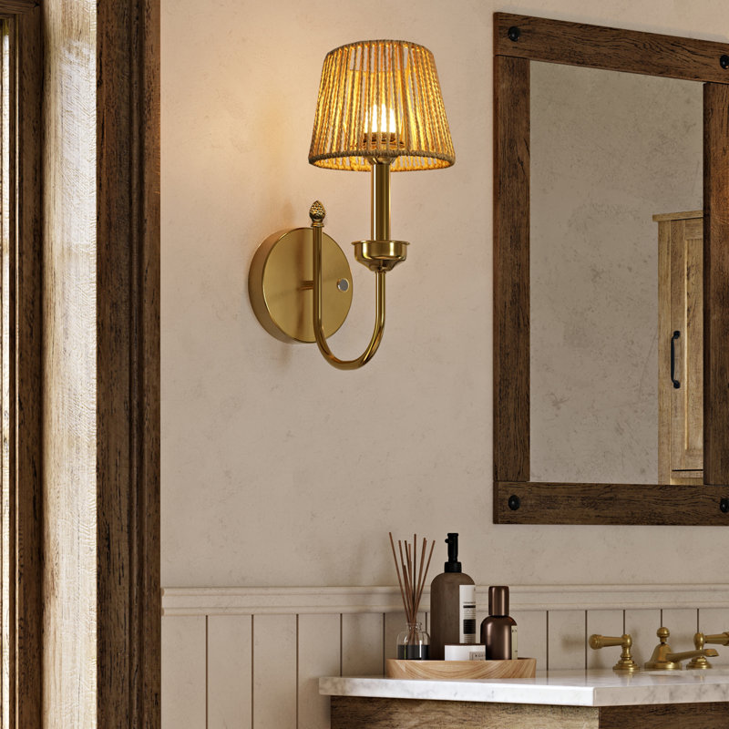 Set of 2 Rechargeable Wireless Dimmable Wall Sconces With Rope Weave Shade & Remote (Set Of 2)