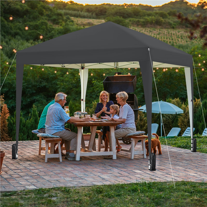 Iron Pop-Up Gazebo, 263.5cm H x 200cm W x 200cm D, Dark Grey