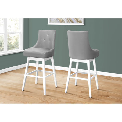 De 2 tabourets de bar rotatifs à 360 °, hauteur, pieds en bois, revêtement en similicuir gris, tabouret de coussin de siège (2), caractéristique pivotante, fabrication en bois, assise, attrait chic
