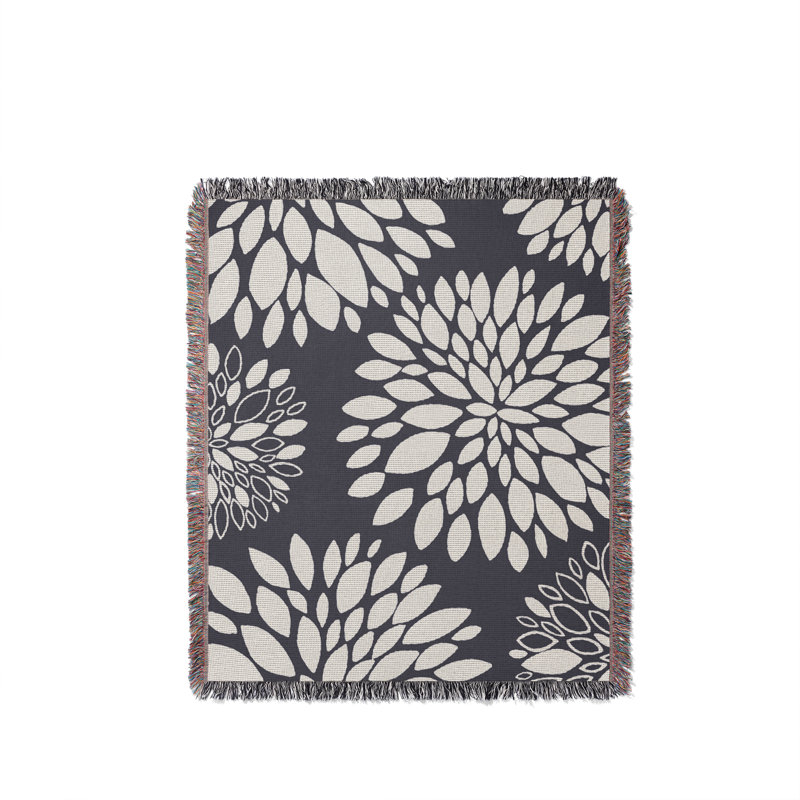 Jeté floral en coton, Gris, 50 x 60