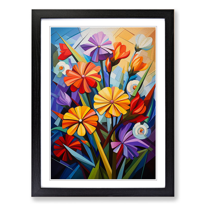 Wildflowers Cubism - Framed Print, Black, 64cm H x 46cm W x 2cm D