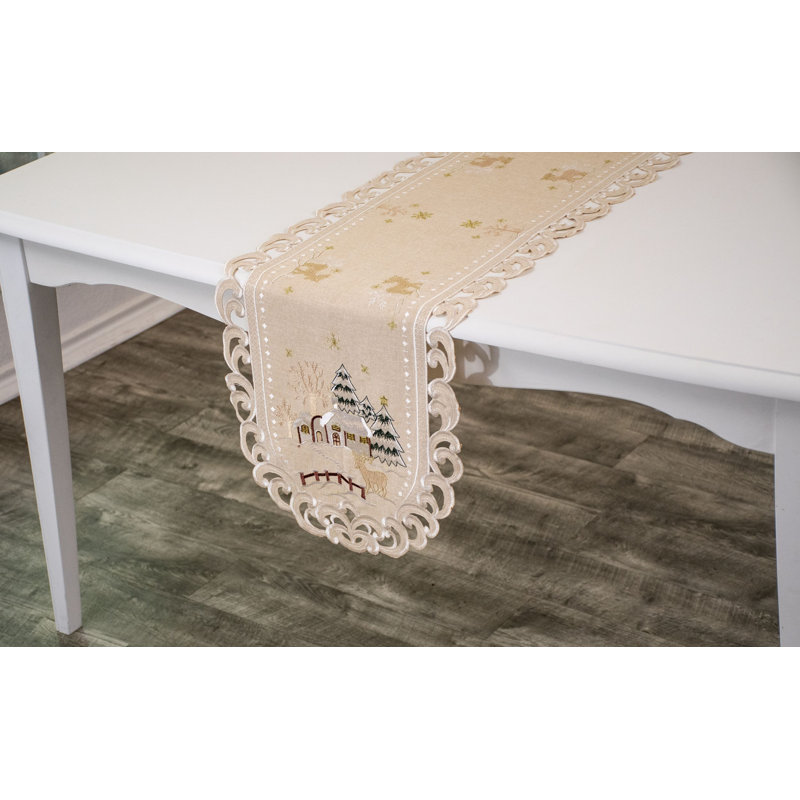 Ikeda Beige Winter Snow Scene Table Runner, 70" x 16"