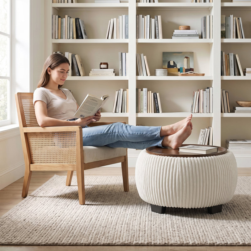 Yesmi Upholstered Coffee Table, Brown Top/White Base