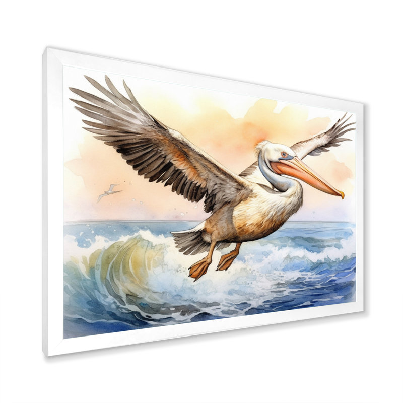 «Majestic Pelican Seabird I», reproduction sur toile, H 12 po x l 20 po x P 1 po, Cadre simple blanc
