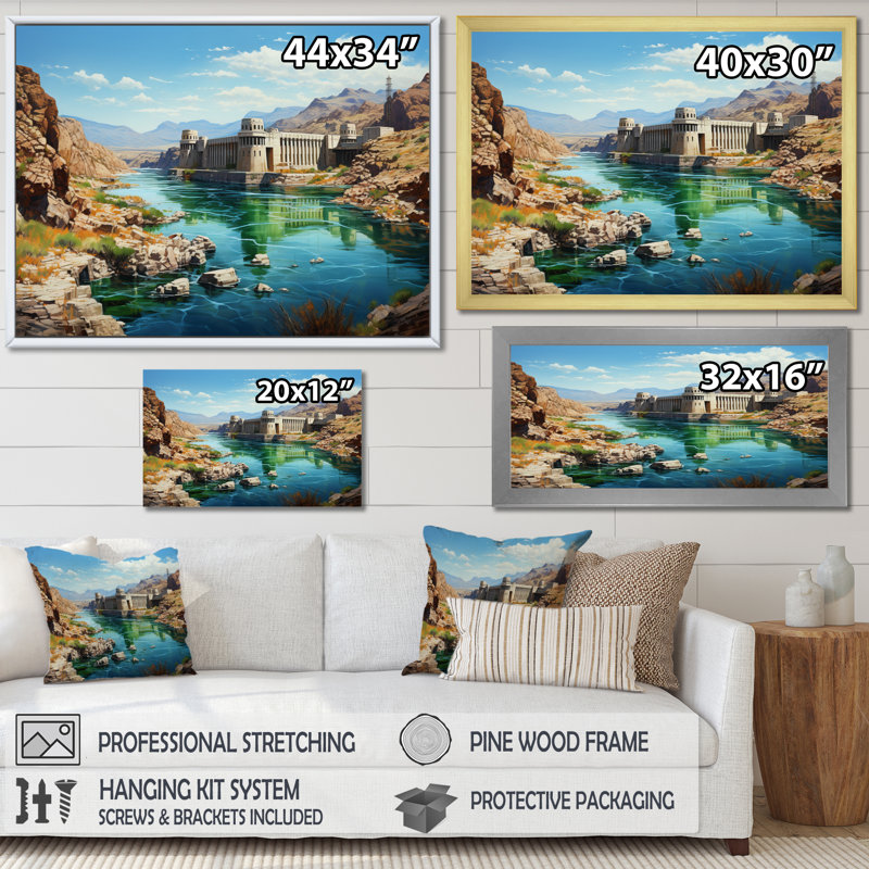 Hoover Dam, Nevada, Arizona II, reproduction sur toile, H 24 po x l 32 po x P 1 po, Cadre doré simple