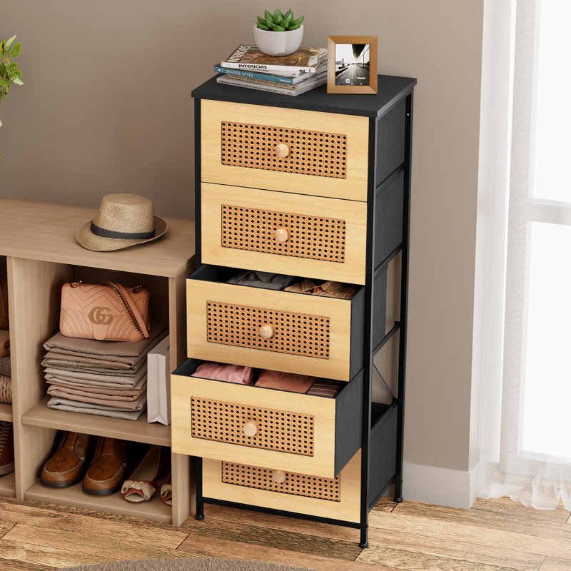 Commode 5 tiroirs l 17,7 po, Noir/naturel