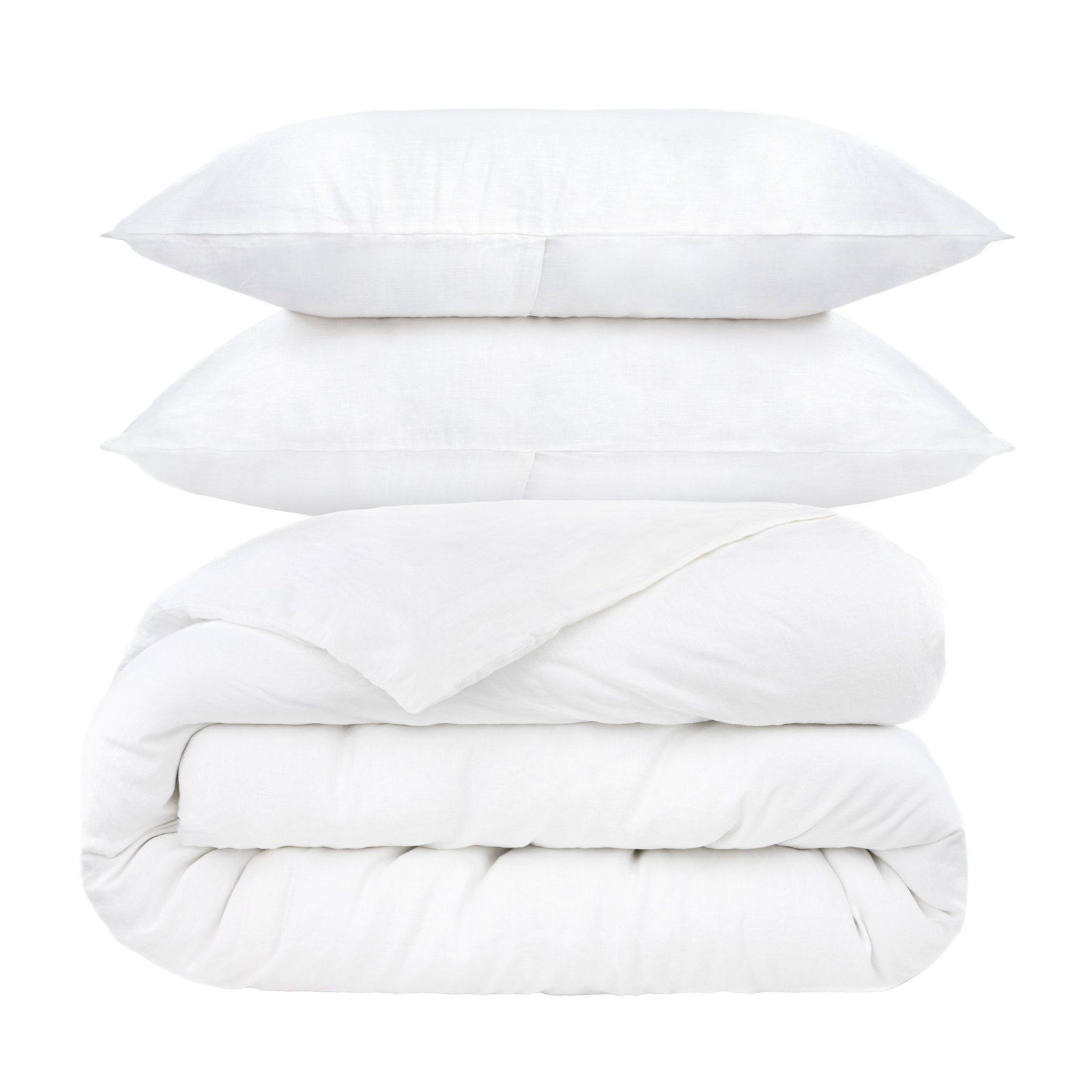 French Linen Duvet Cover Set, King Duvet Cover + 2 King Pillow Shams, White