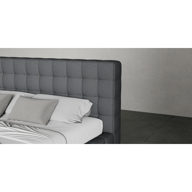 Thompson Upholstered Wingback Bed, Queen, Carbon Gray