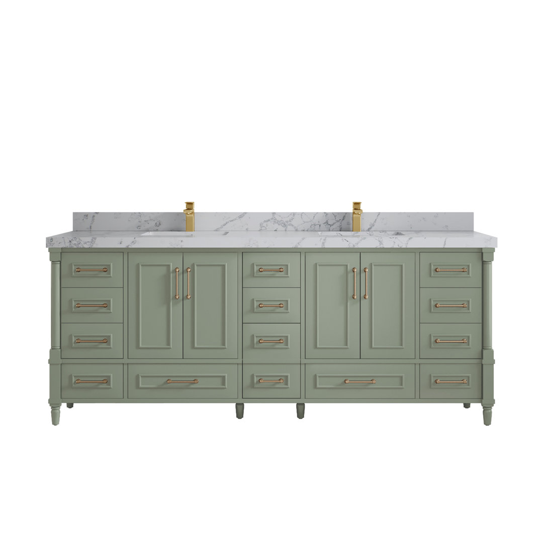 Aberdeen 84'' Double Bathroom Vanity with Quartz Top Willow Collections Top 