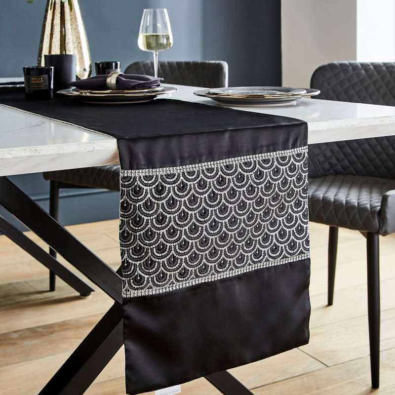 Catherine Lansfield Deco Sequin Dining Table Runner, 180cm Rectangle, Black