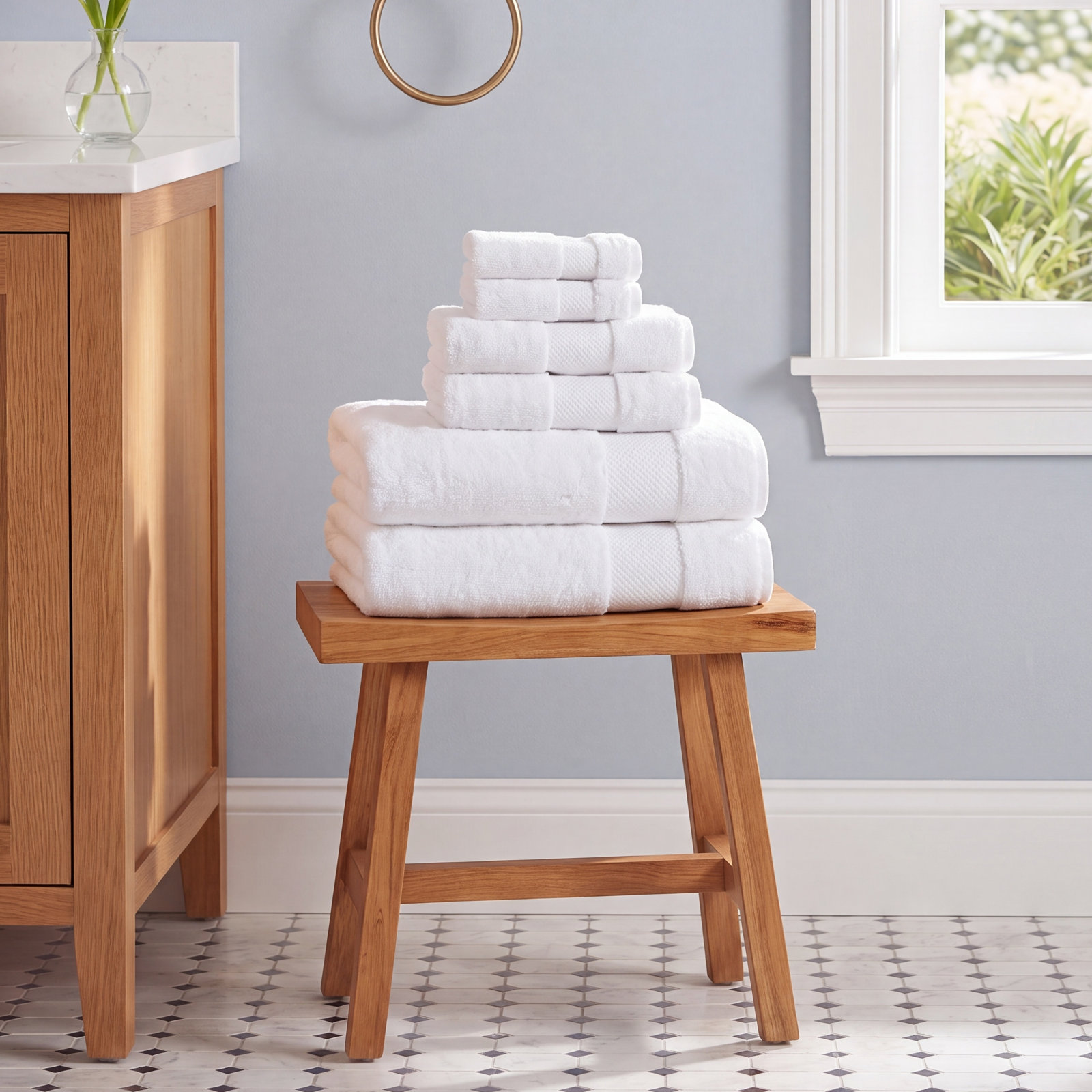 Turkish Cotton Quick-Dry Towel Set, White, 6 Piece Towel Set