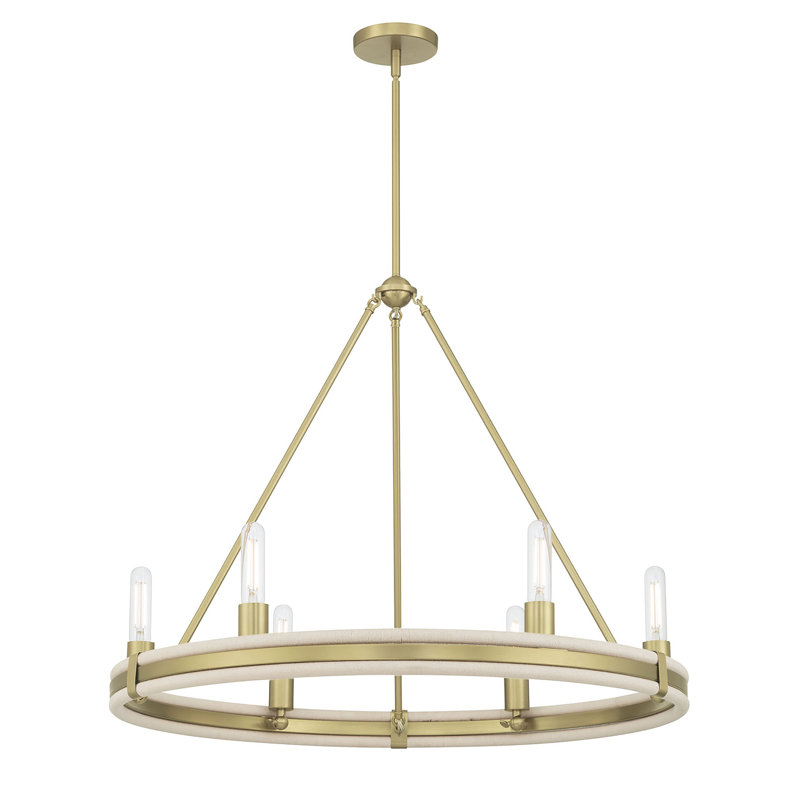 Lustre 6 lumières de 32 po Prestwick, H 64,25 po x l 32 po x P 32 po, Laiton rétro, Six lumières