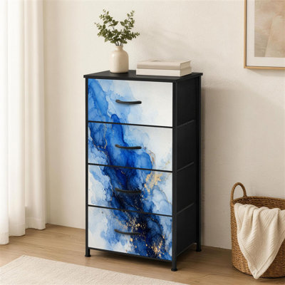 Commode à 4 tiroirs pour la chambre à coucher Peinture à l'aquarelle bleue classique Dusty bleu marine, géode dorée Petite grande commode à vêtements pour organisateurs de placard avec commode