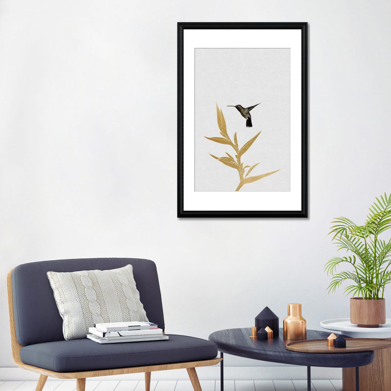 «Hummingbird and FloWer I», impression, H 24 po x l 16 po, Impression encadrée, Noir luxe