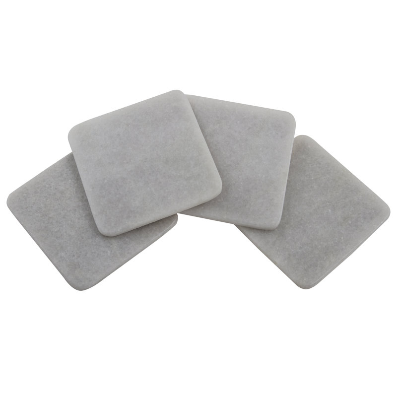 Natural White Marble Square 4-Piece Coaster Set