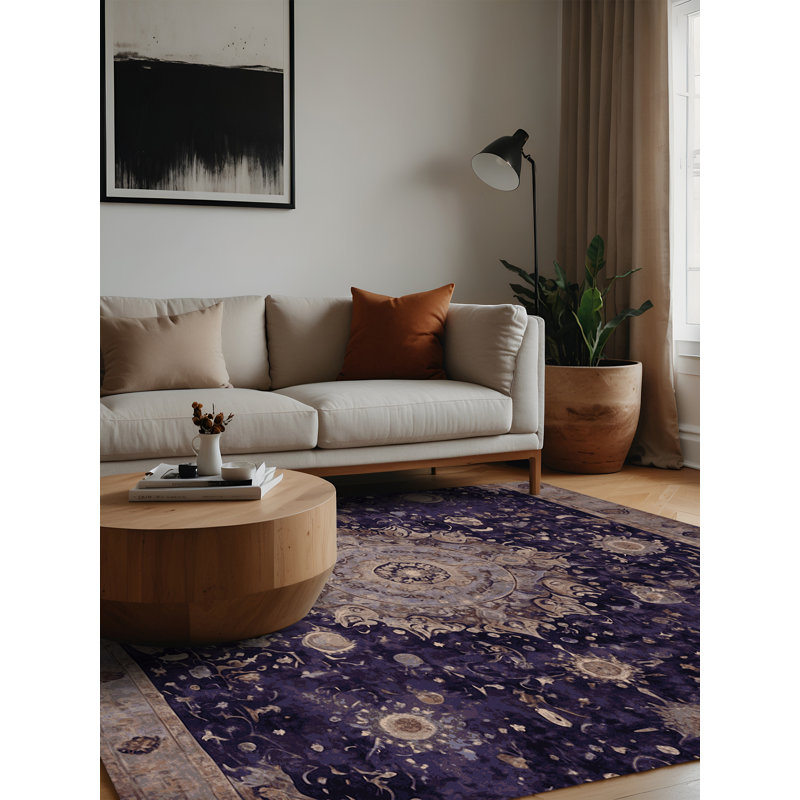 Machine Washable Purple Area Rug, Square 5'