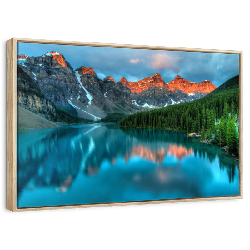 Tranquil Moraine Lake, Cadre flottant en bois naturel, 37 po x 25 po