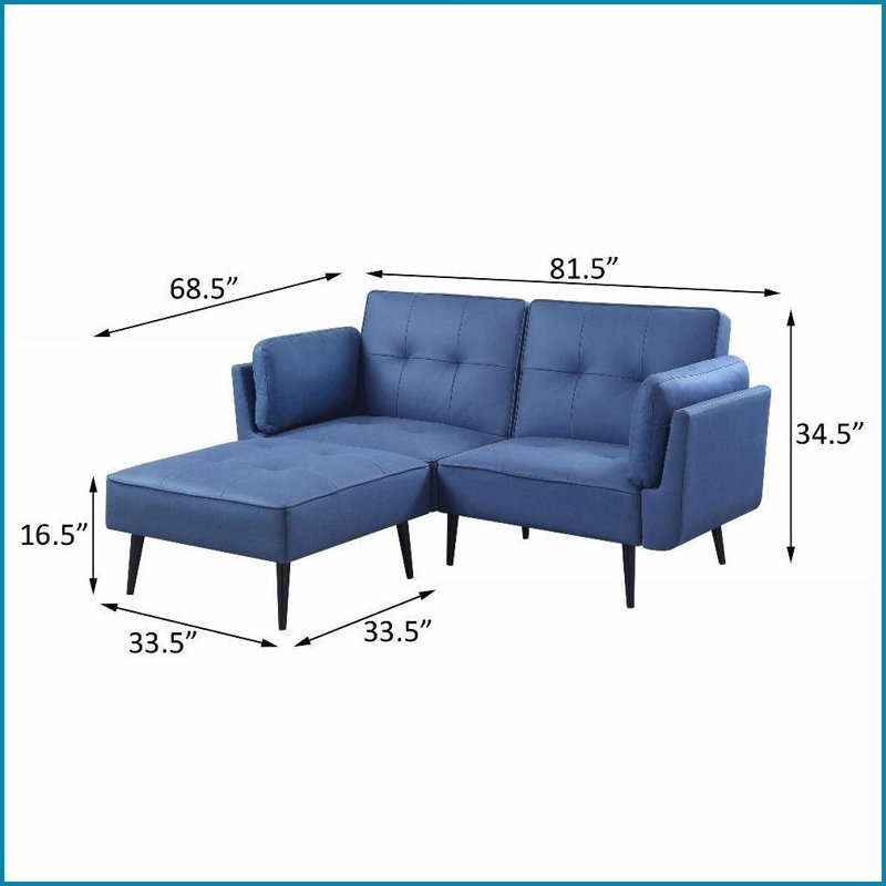 Canapé-lit réglable moderne avec repose-pieds bleu moderne | Chambre d'amis de 81,5 po de largeur | Bleu | Tissu | Bois