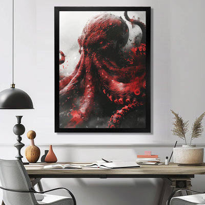 «Red Grey Kraken Mythical Creature III - Décoration murale créatures mythiques