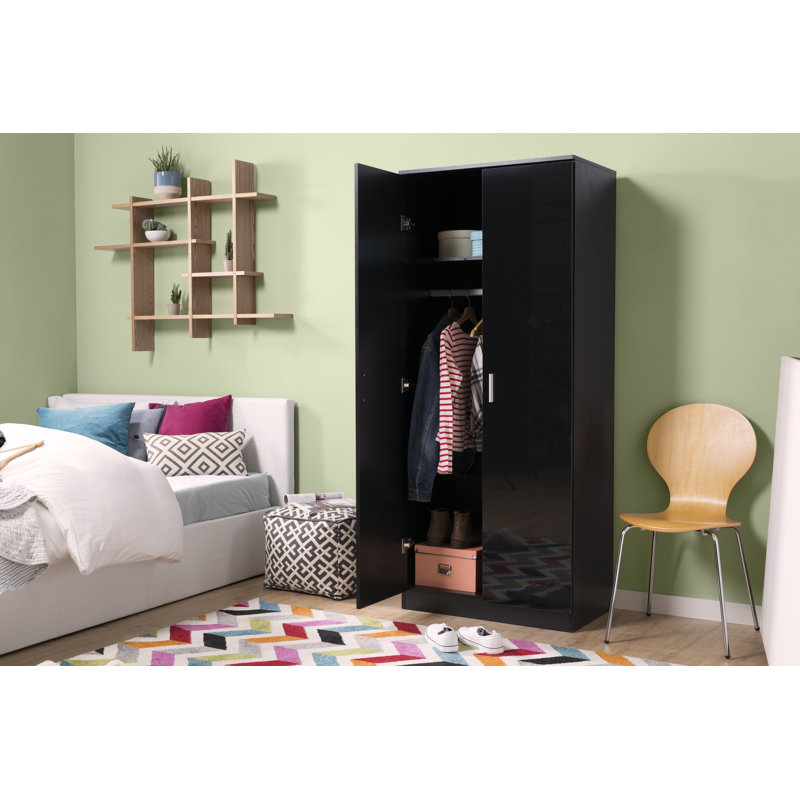 Brylene 2 Door Wardrobe, Black Oak/Black High Gloss