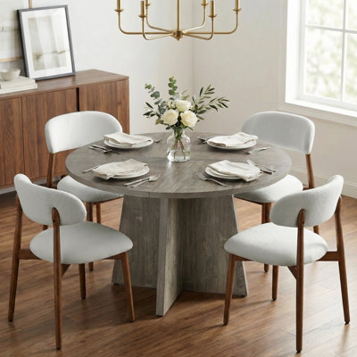 Aura 47’’ Round Wood Dining Table With Upholstered Chairs, Kitchen Dining Room Furniture Set