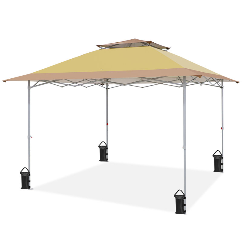 Beige 12x12 Pop-Up Canopy Tent with Auto Extending Awning