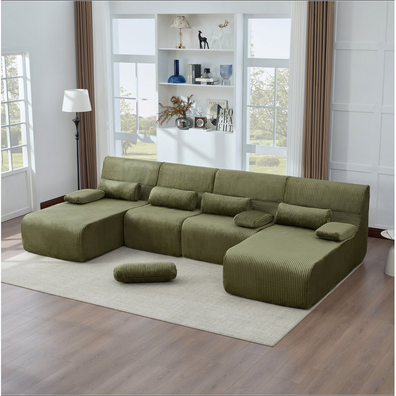 Canapé surdimensionné de 132,2 po, Velours côtelé vert