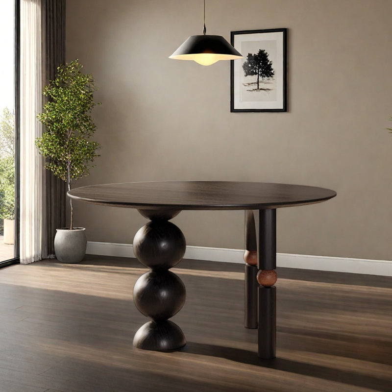 Table basse ronde en bois massif noir, H 29,52 po x L 55,11 po x l 55,11 po