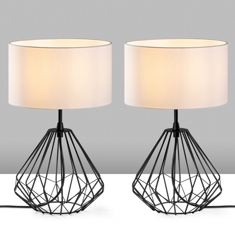 Ensemble de lampes de table de style industriel (2 pièces), corps en métal noir, 9,8 x 9,8 x 16,9 pouces | Capuchon en tissu de 9,8 po, câble de 78,7 po | Interrupteur marche / arrêt, douille E27, 40 W maximum | Éclairage moderne pour la décoration de la maison et du bureau