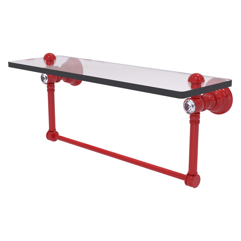 Tablette flottante en cristal avec barre à serviettes Carolina, H 7 po x l 16 po x P 5,54 po, Rouge pompier