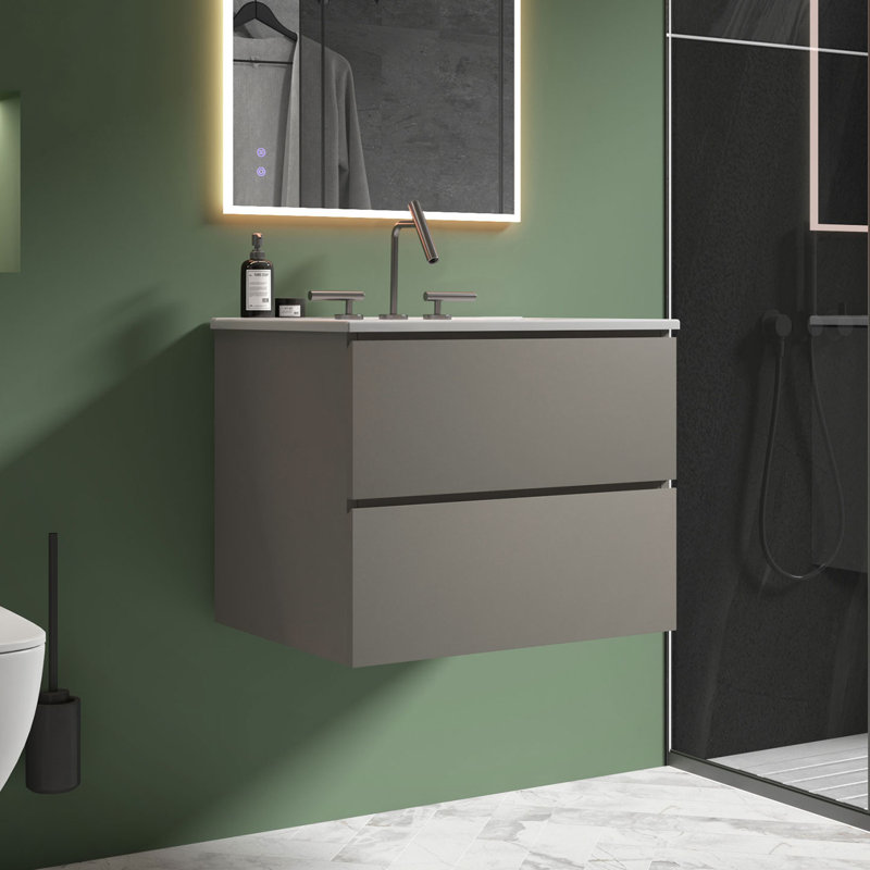 Meuble-lavabo simple 24 po avec dessus en céramique avec trop-plein Derrance, pré-assemblé, Gris, 24"