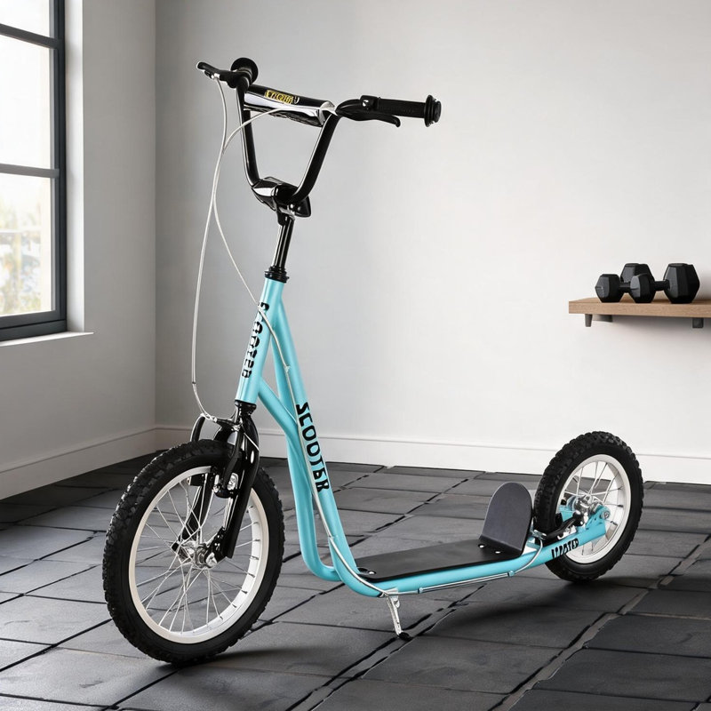 Scooters pour enfants de 5 ans et plus et 53,2 x 22,8 x 34,8 avec cadre en acier bleu, conception réglable