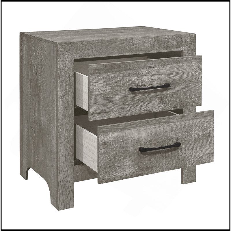 Table de chevet 1Pc avec 2 tiroirs et quincaillerie noire, Gris