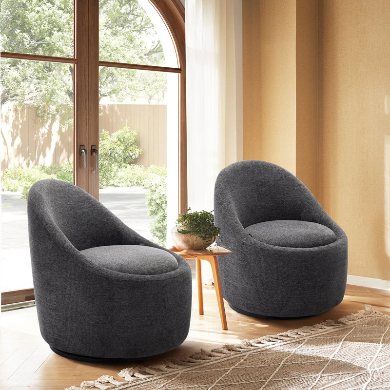 Lawandra Modern Upholstered Swivel Barrel Chair, Dark Gray Loop Yarn
