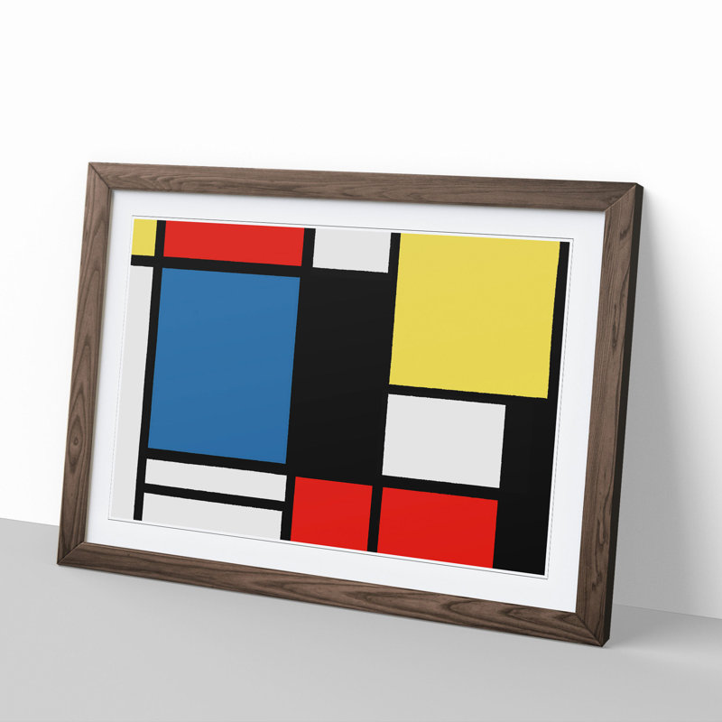 Composition Vol.3 by Piet Mondrian - Picture Frame Graphic Art on MDF, Walnut Framed, 36cm H x 48cm W x 2cm D
