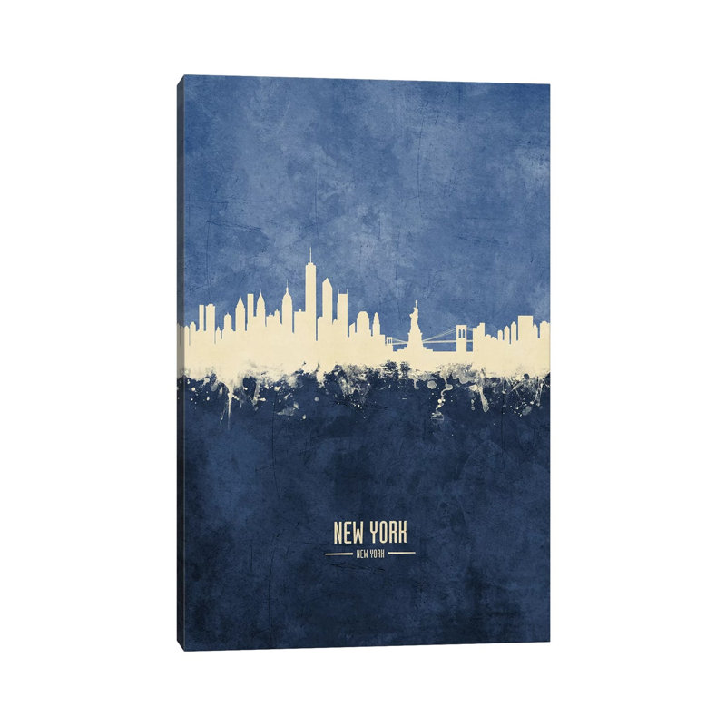 New York Skyline Navy by Michael Tompsett - Wrapped Canvas Print, 20.32 cm H x 30.48 cm W