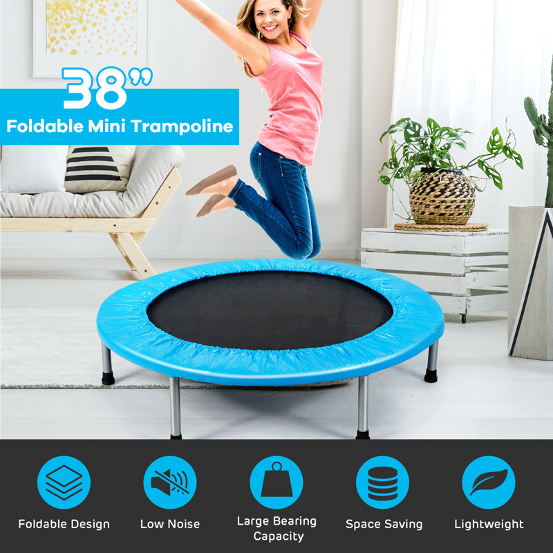 Gymax Round Fitness Trampoline, Blue