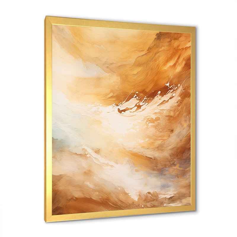 «Beige Sandy Clouds Horizon I», reproduction sur toile, Cadre doré simple, H 32 po x l 16 po x P 1 po