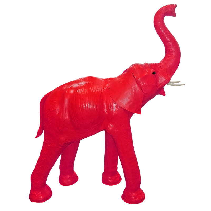 Éléphant en cuir Hillenbrand, Rouge, H 15 po x l 18 po x P 6 po, Papier mâché