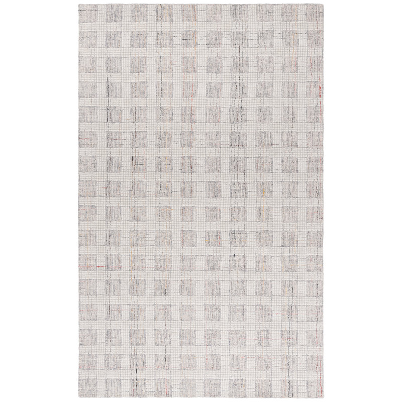 Ebony Hand Tufted Wool Pile Plaid Rug, Square 6"