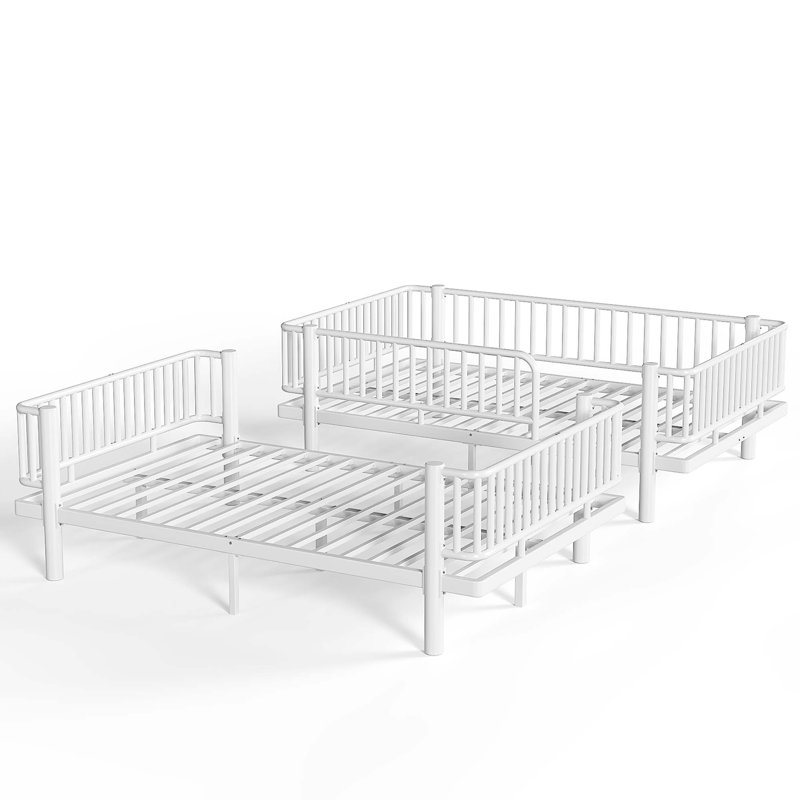 Lit superposé convertible double au-dessus de double avec conception de sécurité renforcée, White