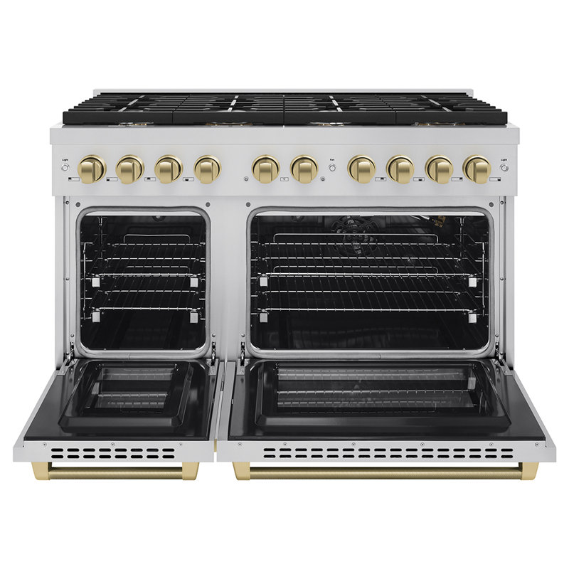 ZLINE Autograph 48 in. Paramount Gas Range in Stainless Steel with Champagne Bronze Helix Handles, Champagne Bronze