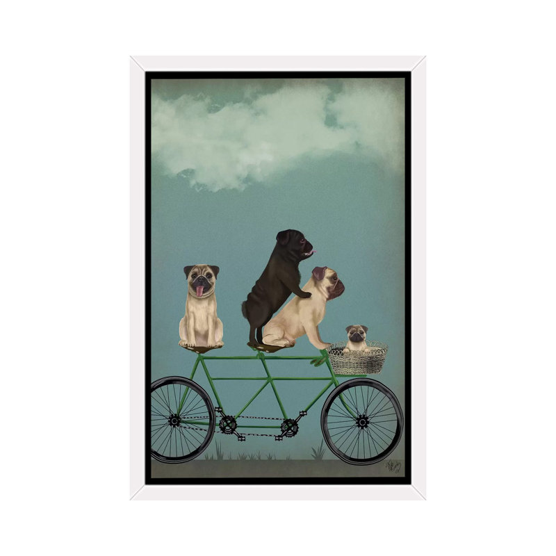 «Pug Tandem» - Imprimé, H 60 po x l 40po x P 1,5 po, Cadre blanc