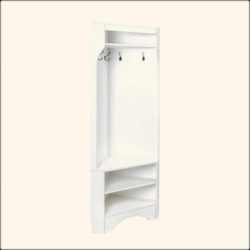 Minimalist Corner Hall Tree With Shoe Bench, Versatile Entryway Coat Rack With 4 Hooks, Corner Cabinet With Adjustable Shelf For Hallway, Living Room