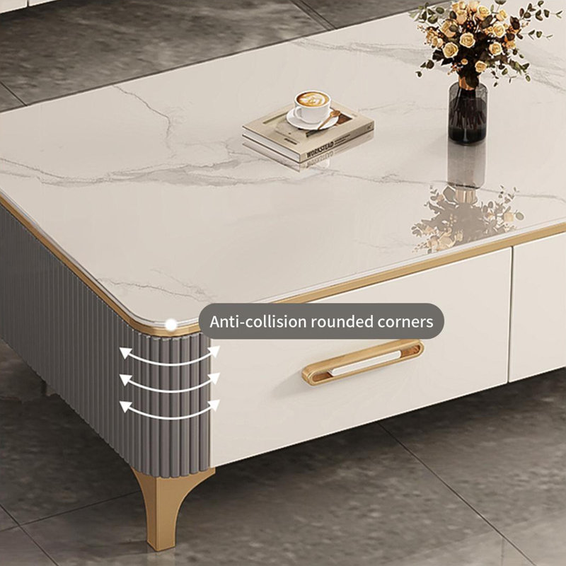 Table basse de luxe Italian Light, 15.74" H x 39.37" L x 19.68" W, Doré, Blanc/Noir
