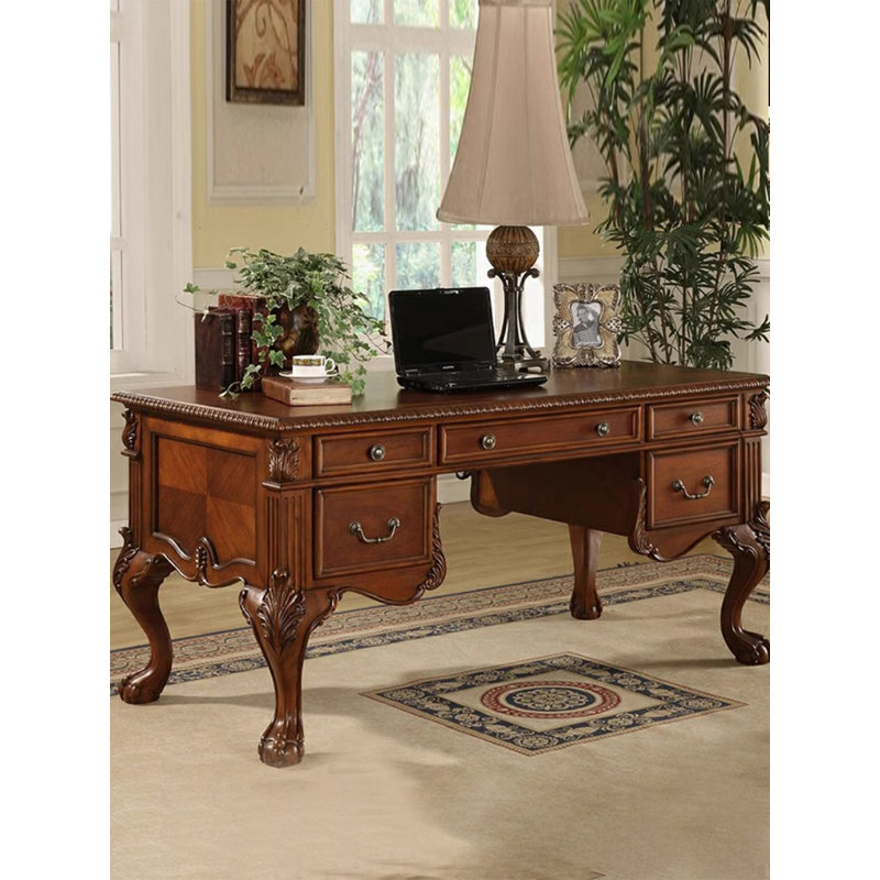 Bureau de rangement européen en bois d'hévéa, 30.7" H x 63" W x 29.5" D