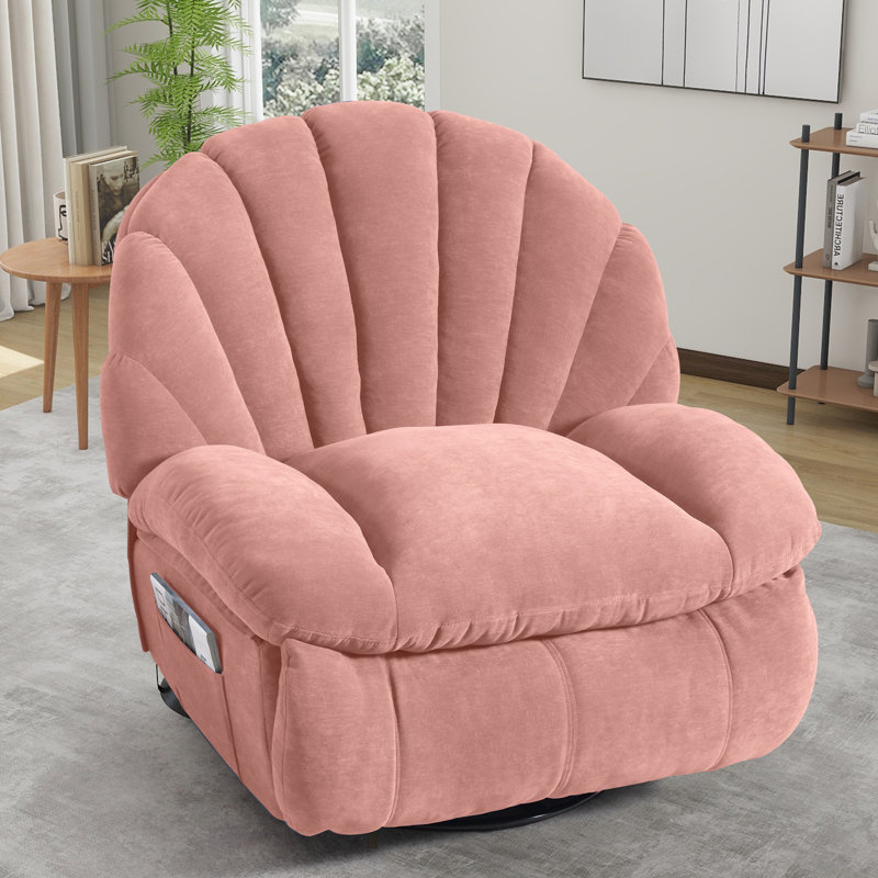 Wide Modern Style Accent Swivel And Rocker Recliner Chair, Pink, Manual